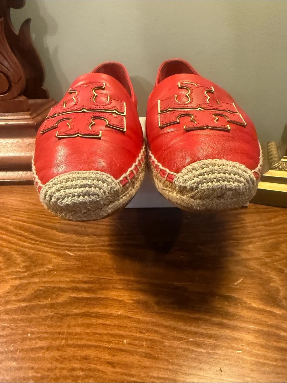 Tory Burch Ines Red Leather Logo Espadrilles Size 8.5